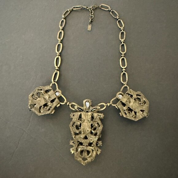 BaubleBar Statement Necklace Crystal Accents Antique Gold-Tone Links Adjustable - Picture 10 of 14